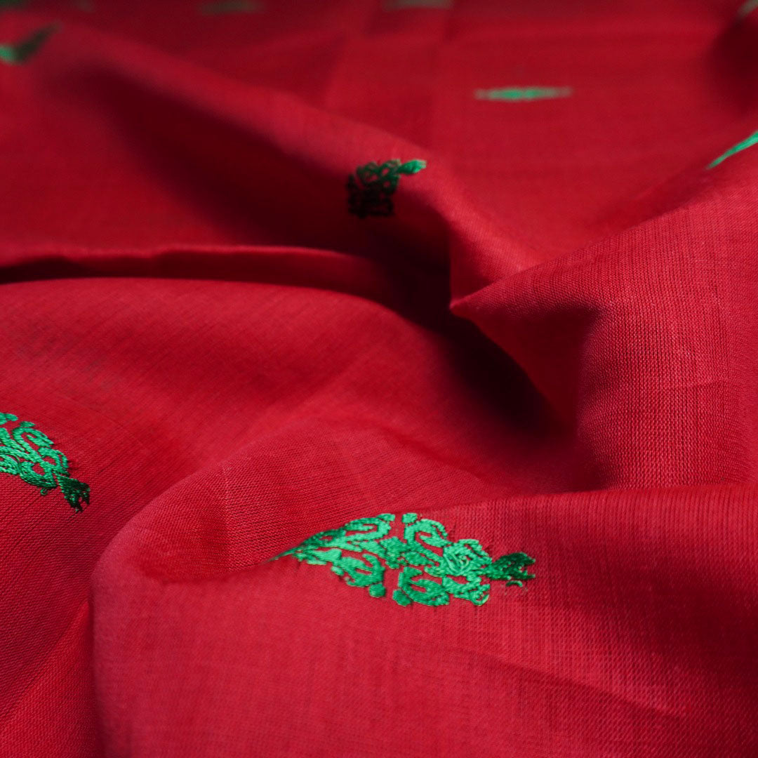 Cotton Kesapaat | Red color | Handloom | Blouse and Poti(border) is included