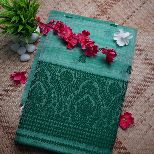 Pure Nuni | Lite Green color | Handloom | Blouse and Poti(border) is included.