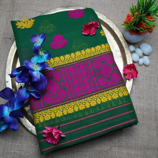 Cotton Kesapaat | Green color | Handloom | Blouse and Poti(border) is included