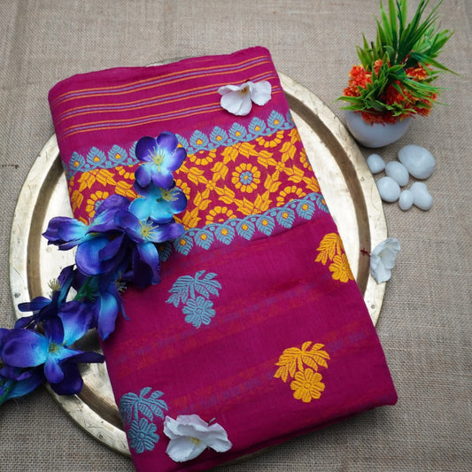Cotton Kesapaat | Pink color | Handloom | Blouse and Poti(border) is included