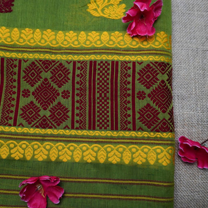 Cotton Kesapaat | Green color | Handloom | Blouse and Poti(border) are included.