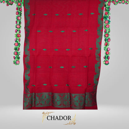 Cotton Kesapaat | Red color | Handloom | Blouse and Poti(border) is included